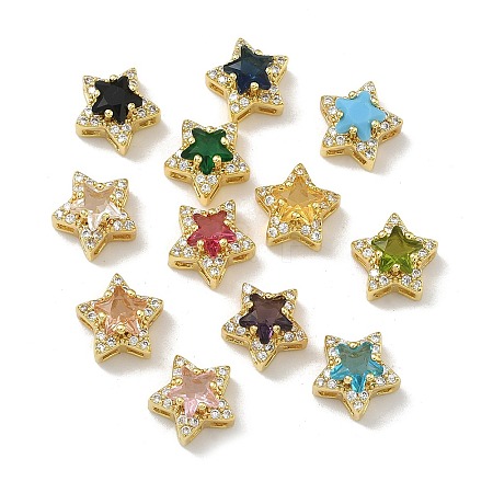 Brass Micro Pave Cubic Zirconia Slide Charms KK-D226-02G-1