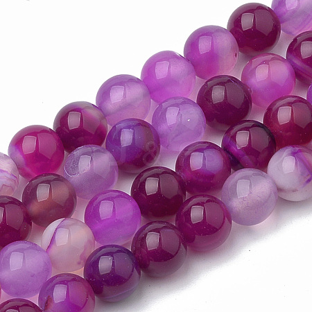 Dyed Natural Striped Agate/Banded Agate Round Bead Strands X-G-R342-10mm-04-1