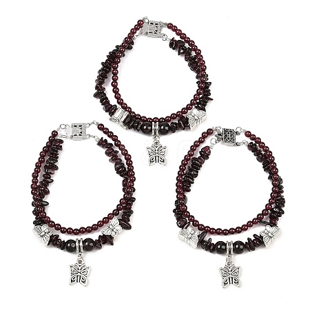 Natural Garnet Chip Beads Multi-strand Bracelet BJEW-JB07052-03-1