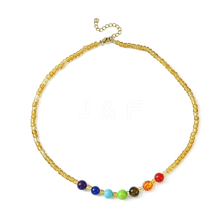 Natural & Synthetic Mixed Gemstone & Seed Beaded Necklace NJEW-JN04454-1