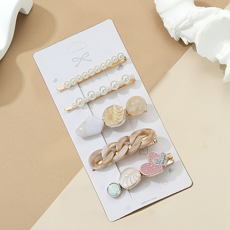 5Pcs Iron Alloy with Plastic Pear Alligator Hair Clips & Hair Bobby Pins PW-WG90E75-01-1