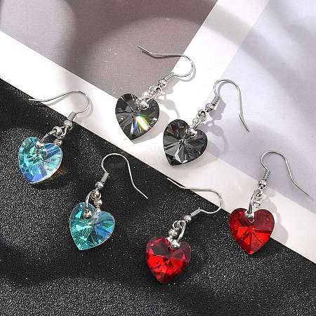 Heart Glass Dangle Earrings X-EJEW-JE01737-1