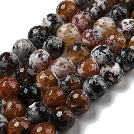 Faceted Natural Fire Crackle Agate Beads Strands G-F447-12mm-N14-1