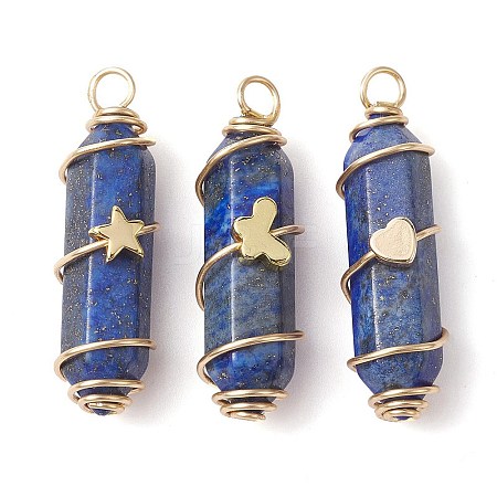 3Pcs 3 Styles Natural Lapis Lazuli Copper Wire Wrapped Pointed Pendants PALLOY-JF02460-03-1