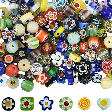 180Pcs 6 Styles Handmade Millefiori Glass Bead Strands LAMP-LT0001-07-1