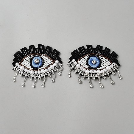 Glass Rhinestone Embroider Thread Iron on/Sew On Patches PATC-WH20029-09-1