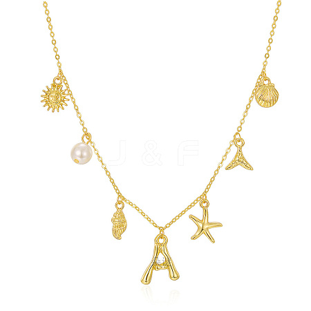 Bohemian Summer Beach Style 18K Gold Plated Shell Shape Initial Pendant Necklaces IL8059-17-1