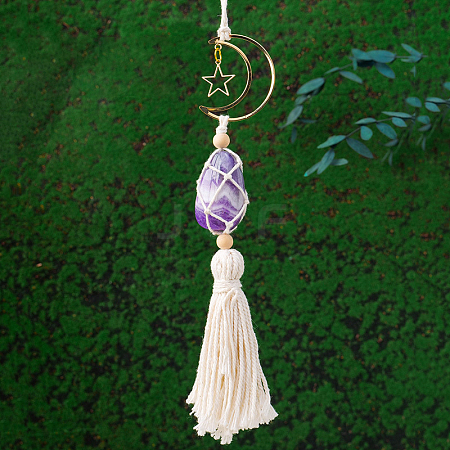 Handmade Macrame Cotton with Natural Amethyste Pendant Decorations AUTO-PW0001-13H-1