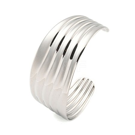 Non-Tarnish 304 Stainless Steel Wavy Open Cuff Bangles for Women BJEW-Q344-02P-1