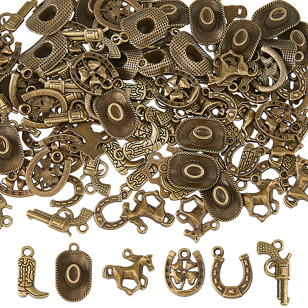 120Pcs 6 Styles Tibetan Style Alloy Pendants FIND-HS0002-13B-1