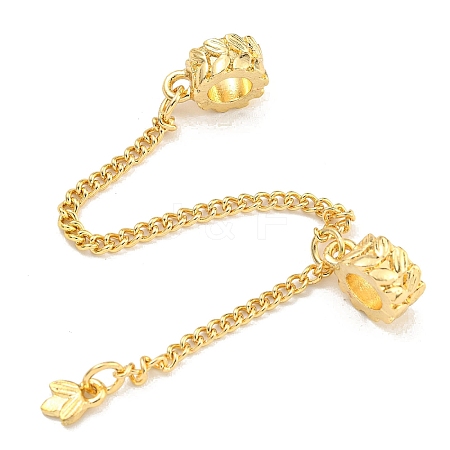 Rack Plating Alloy Leaf European Beads with Safety Chains FIND-B034-27G-1
