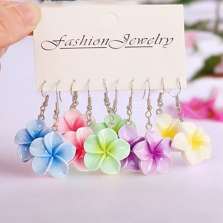 5 Pairs Flower Resin Dangle Earrings FS-WG2DDFE-01-1