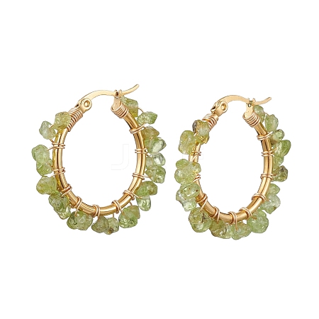 Natural Peridot Hoop Earring EJEW-JE05709-02-1