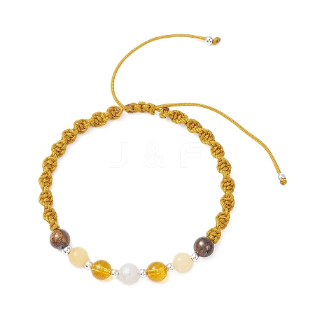 Natural Tiger Eye & White Moonstone & Yellow Jade & Synthetic Citrine  Round Beads Braided Bead Bracelets for Women BJEW-JB12917-04-1