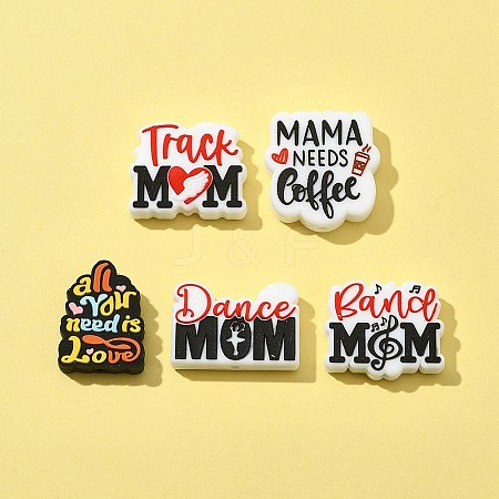 5Pcs 5 Styles Mother's Day Silicone Beads SIL-FS0001-05-1