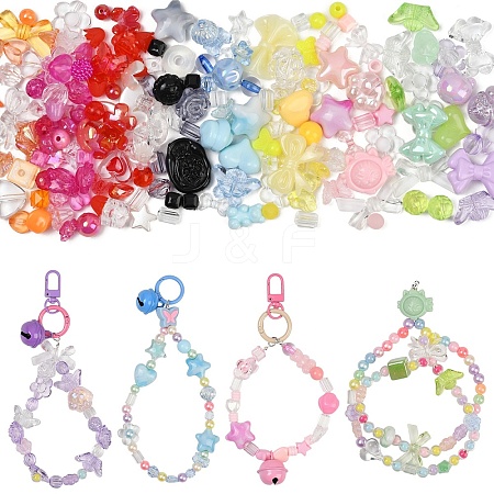 DIY Heart & Flower & Round Acrylic Beads & Alloy Keychain Making Kits DIY-YW0010-88-1