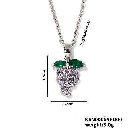 Delicate Grape Brass Rhinestones Pendant Necklace with Cable Chain for Women Girl PO3545-1