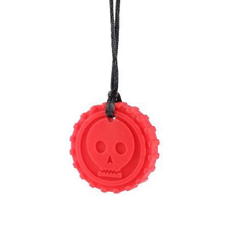 Round with Skull Food Grade Eco-Friendly Silicone Beads PW-WG77AE9-02-1