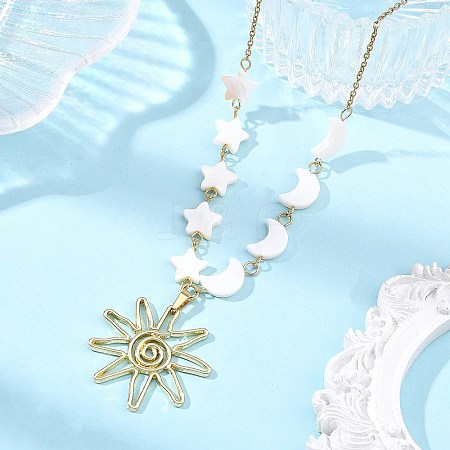 Alloy Sun Pendant 304 Stainless Steel Cable Chain Necklaces for Women NJEW-JN06696-1
