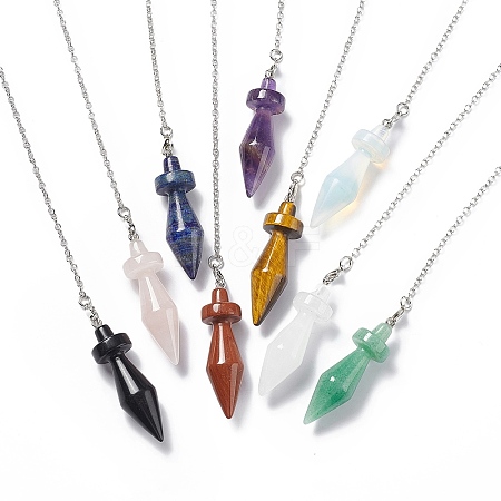 Mixed Natural & Synthetic Gemstone Pointed Dowsing Pendulums AJEW-B020-05P-1