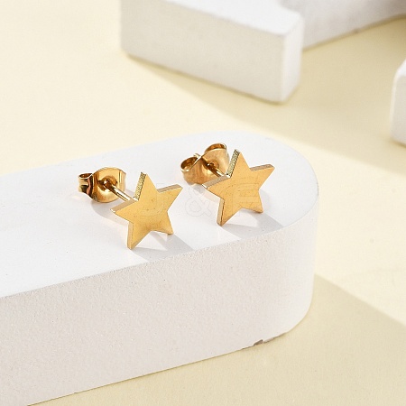 Ion Plating(IP) Star 304 Stainless Steel Stud Earrings EJEW-Z040-58G-1