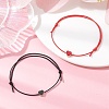 2Pcs 2 Color Alloy Enamel Heart Braided Bead Bracelets Set BJEW-JB09740-2