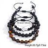 3Pcs 3 Styles Bohemian Style Natural Black Onxy & Lava Rock & Tiger Eye Round Beaded Braided Bead Bracelet Set for Men FX6135-4