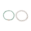 2Pcs Natural Green Aventurine & Rose Quartz Round Beaded Stretch Bracelets for Women BJEW-JB11926-2