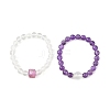2Pcs 2 Styles Natural Amethyst & Quartz Crystal Round Beaded Stretch Bracelet Sets BJEW-TA00751-3