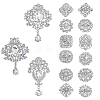 15Pcs 15 Style Crystal Rhinestone Flower & Rhombus & Oval Badges JEWB-GA0001-41-1