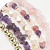 5Pcs 5 Style Natural Mixed Gemstone Chips & Natural Pearl & Brass Heart Beaded Stretch Bracelets Set BJEW-JB08988-3