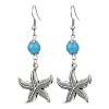 Ocean Theme Alloy Dangle Earrings with Synthetic Turquoise Beaded EJEW-JE05447-4