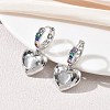 Brass Micro Pave Cubic Zirconia and Cat Eye Beads Heart Hoop Dangle Earrings KK-CBAD9DF-01P-D-4