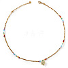 Rainbow Natural Moonstone and Dyed Agate Beaded Necklaces with Stainless Steel Heart Pendant for Beach Vacation KB9378-2-1