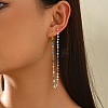 Brass Plastic Round Beads Long Stud Dangle Earrings for Women IU4158-3