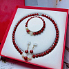 Cinnabar Round Beaded Necklaces & Bracelets & Dangle Earring Sets WGFCFD5-04-2