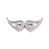 Brass Micro Pave Clear Cubic Zirconia Hollow Wings with Heart Connector Charms KK-L229-062P-1