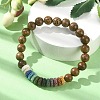 Dyed Natural Lava Rock Rondelle & Wooden Round Beaded Stretch Bracelet BJEW-JB09679-2