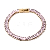 Ion Plating(IP) 304 Stainlessa Steel Pave Pink Cubic Zirconia Rectangle Link Chain Bracelets for Women BJEW-Z066-01G-02-1