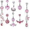 8Pcs 8 Styles 316L Stainless Steel Rose Rhinestone Heart Wing Round Curved Barbell Belly Rings Set FS-WG1B07E-01-2