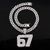Alloy Full Crystal Rhinestone Number 67 Pendant Cuban Link Chain Necklaces for Men WG613EE-01-1
