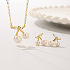 Luxurious Copper Inlaid Zirconia Faux Pearl Cherry Earrings Necklace Set DL0813-1