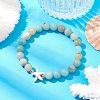Natural Flower Amazonite Beaded Stretch Bracelet X-BJEW-JB09764-02-2