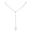 Adjustable Natural Keshi Pearl Rectangle Pendant 304 Stainless Steel Cable Chain Lariat Y Necklaces NJEW-JN05950-2