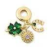 Saint Patrick's Day Brass Pave Green Cubic Zirconia European Dangle Charms X-KK-Z150-09G-1