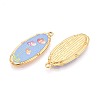 Printed Style 304 Stainless Steel Oval with Flower Pattern Pendants STAS-T071-27C-G-2
