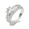 Adjustable Brass Finger Rings with Round Cubic Zirconia Center & Baguette Accents for Women CU-CBA7E55-16P-4