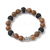 Natural Wood & Lava Rock Round Beads Stretch Bracelets BJEW-JB12353-02-2