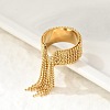 Round Ball Tassel 304 Stainless Steel Cuff Rings for Women RJEW-U039-03G-2