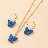 Butterfly Alloy Resin Pendant Necklaces & Hoop Earrings Sets for Women WGFA008-06-1